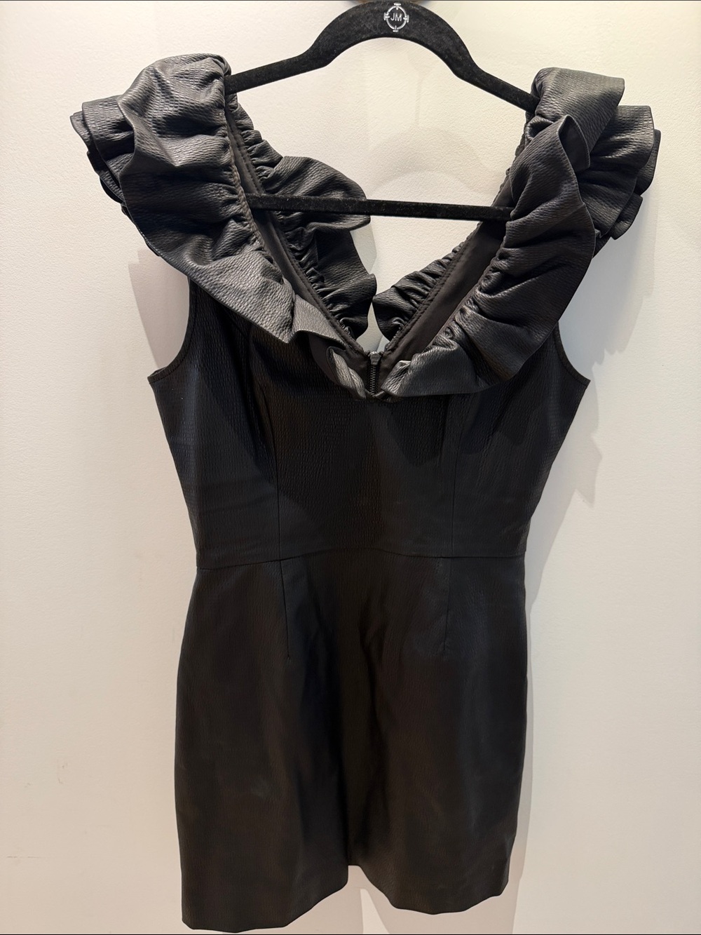SAYLOR Black Faux Leather Dress with Ruffle V-Neck